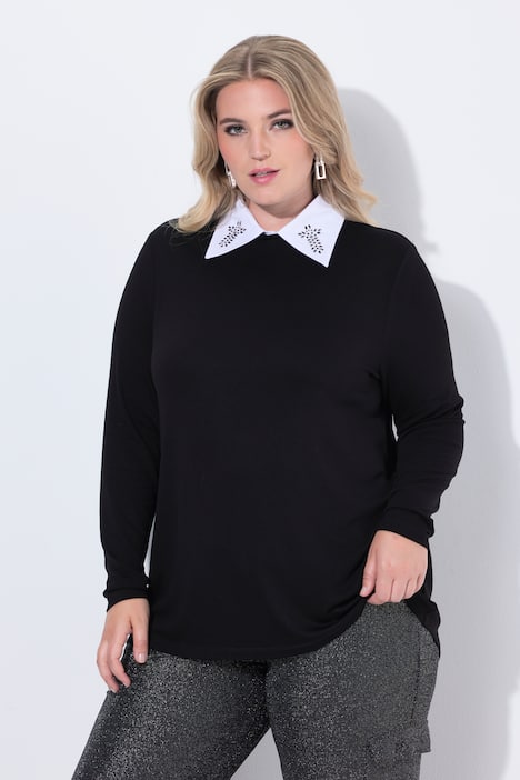 Maglione dal taglio svasato con collo da camicia staccabile