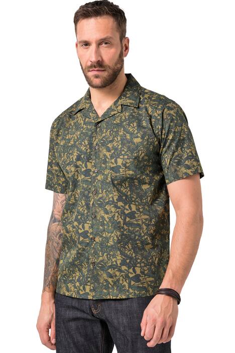 Košil JP1880, krátké rukávy, Cuba límeček, květovaný potisk, Cuba střih, do 8XL