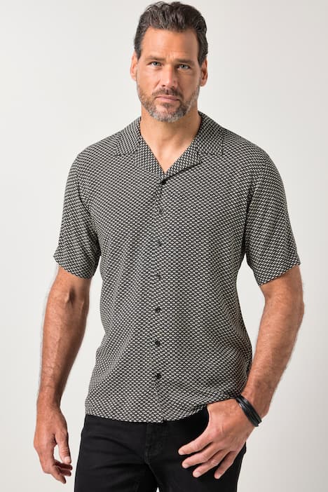 Chemise JP 1880 à motif, manches courtes et col cubain, coupe Cuba-Fit - jusqu'au 8 XL