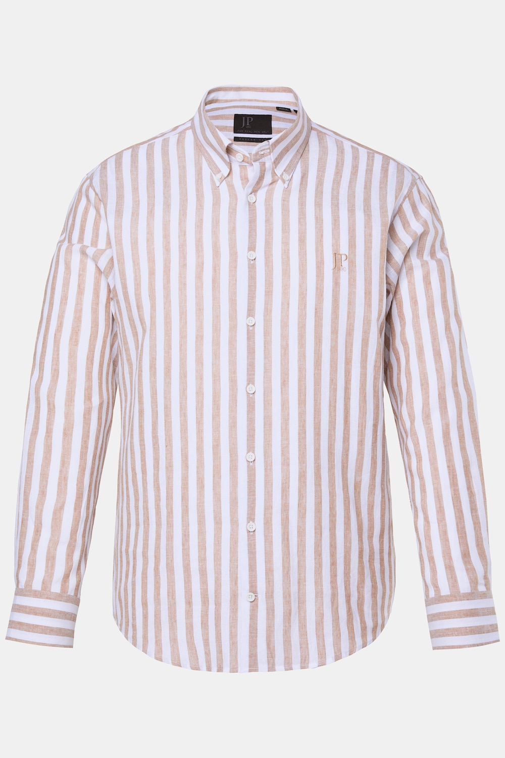 Chemise JP 1880 en lin mélangé à rayures, manches longues et col à pointes boutonnées, coupe Modern Fit - jusqu'au 8 XL