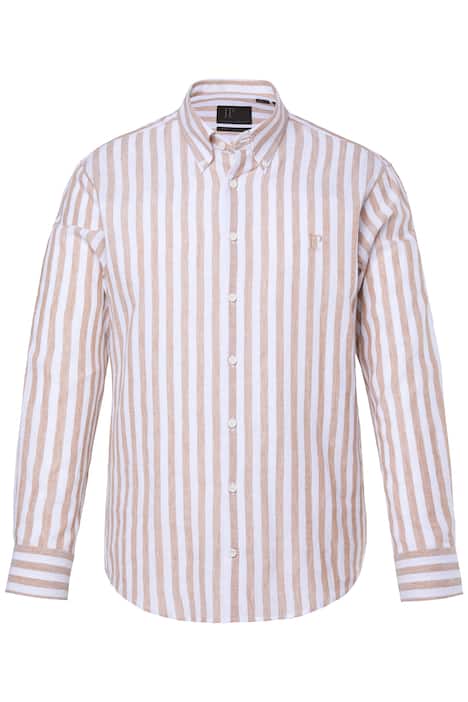 Pruhovaná košile JP1880, len, dlouhé rukávy, límeček s knoflíky, Modern střih, do 8XL