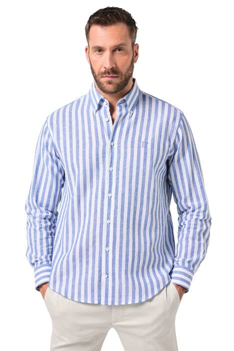 Pruhovaná košile JP1880, len, dlouhé rukávy, límeček s knoflíky, Modern střih, do 8XL