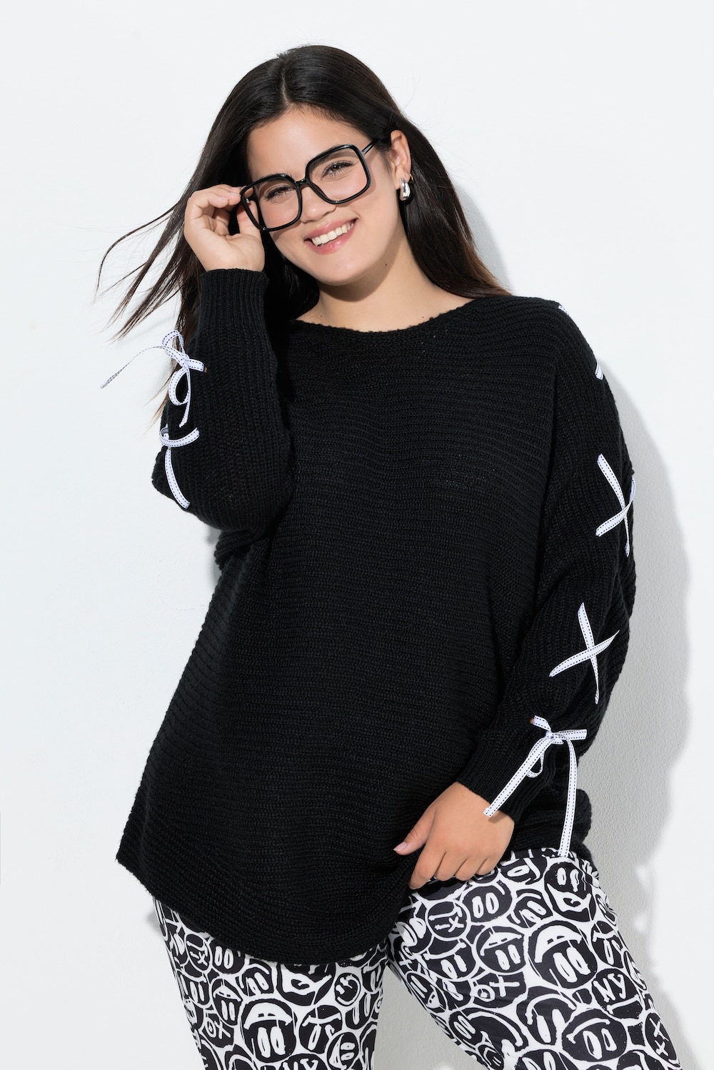Pullover, Loose Fit, Fledermaus-Ärmel, Zier-Schnürung