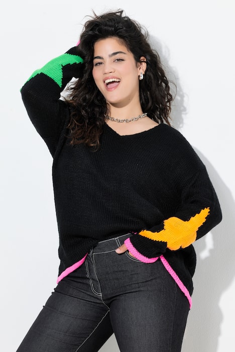 Pullover, Loose Fit, Neon Rückenstern