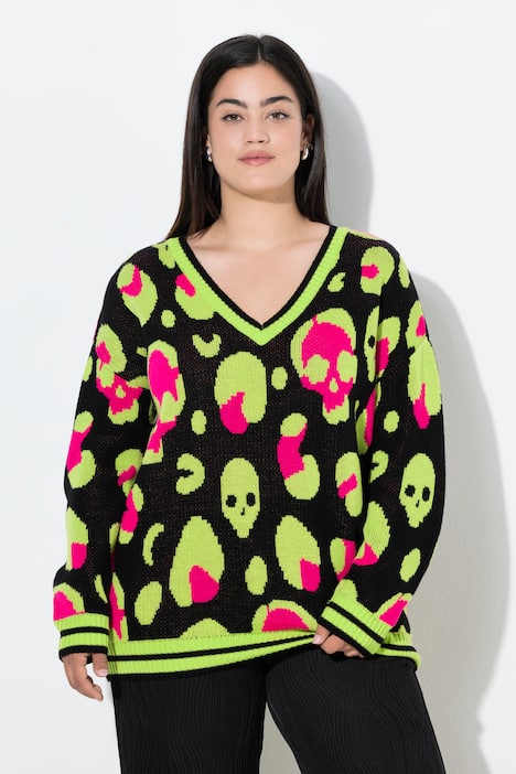 Pullover, Boxy Fit, Totenkopf-Muster