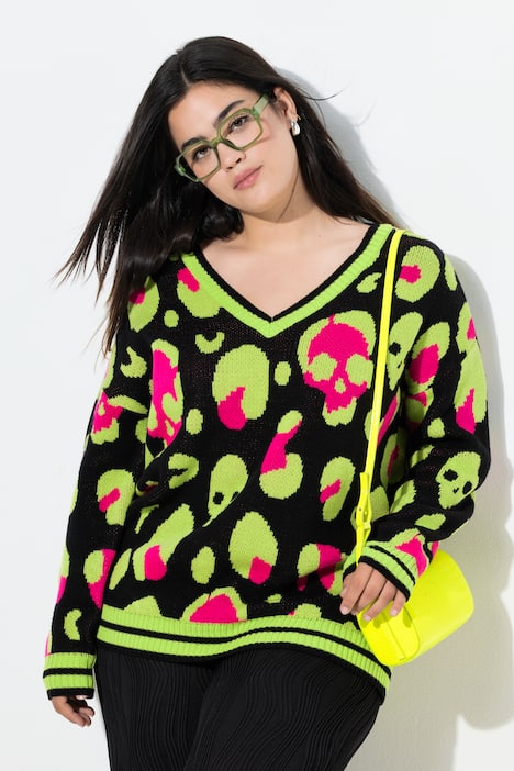 Pullover, Boxy Fit, Totenkopf-Muster