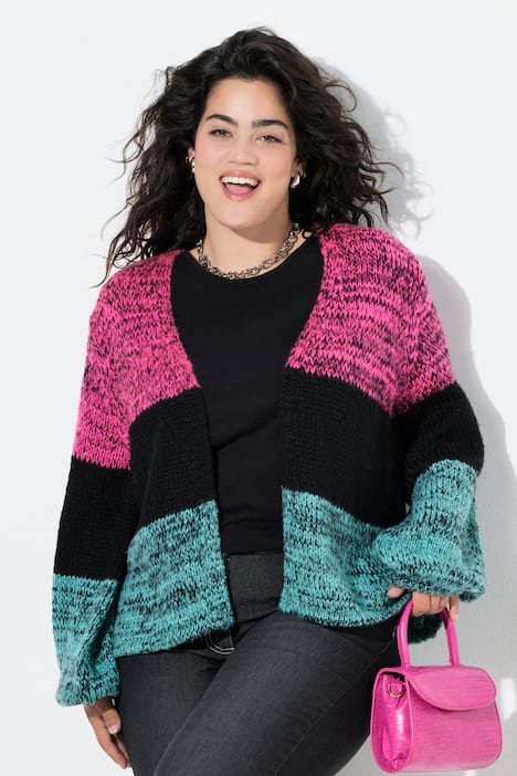 Strickjacke, offen, Straight Fit, Streifen