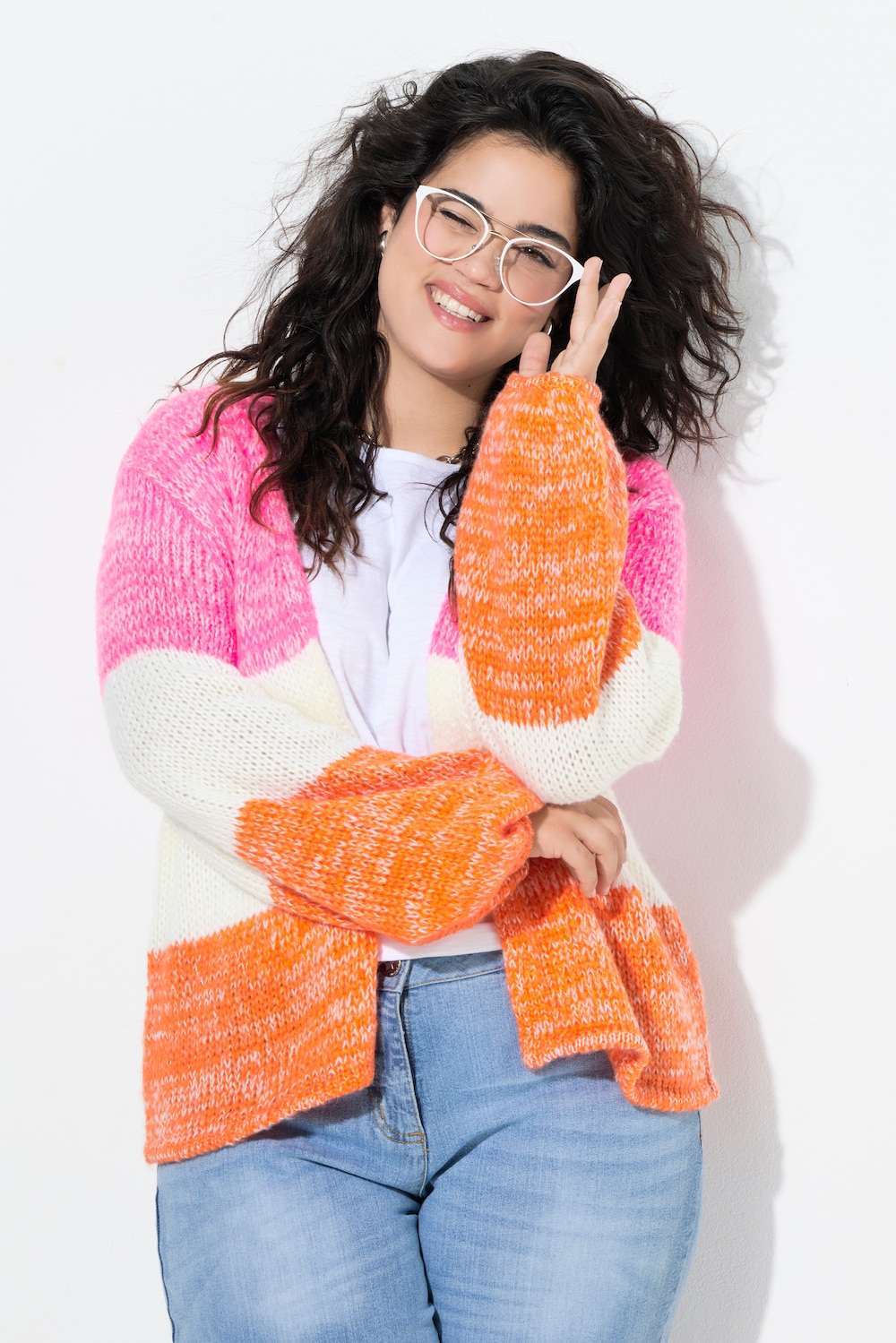 Strickjacke, offen, Straight Fit, Streifen