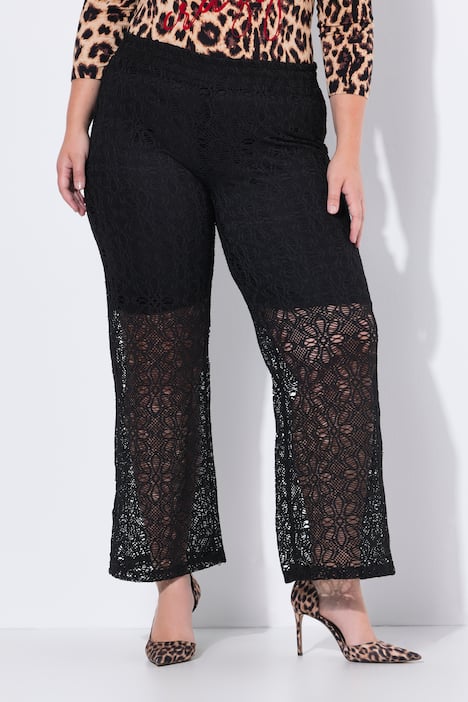 Pantaloni con pizzo, taglio della gamba dritto e cintura elastica