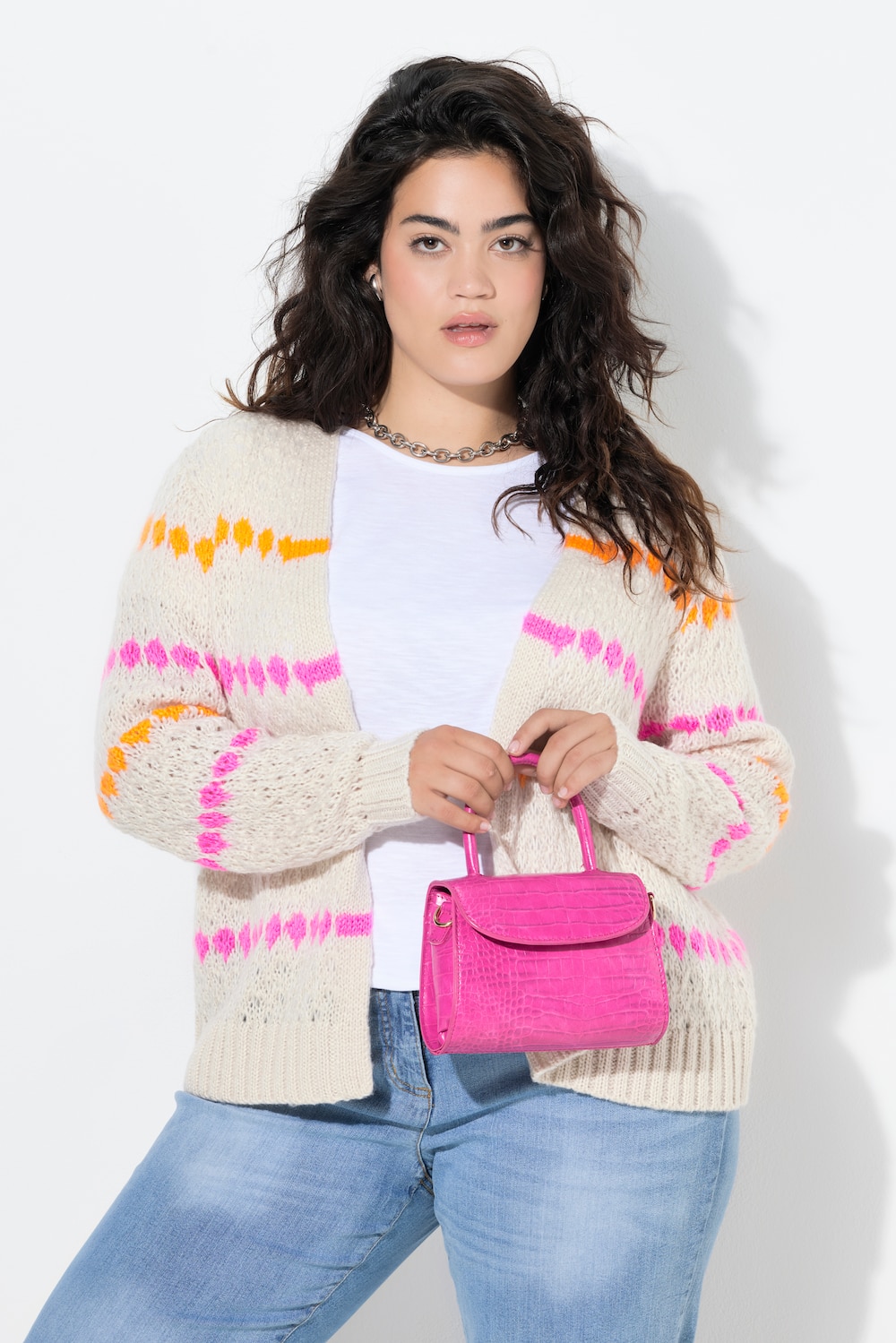 Strickjacke, Straight Fit, Neon-Details