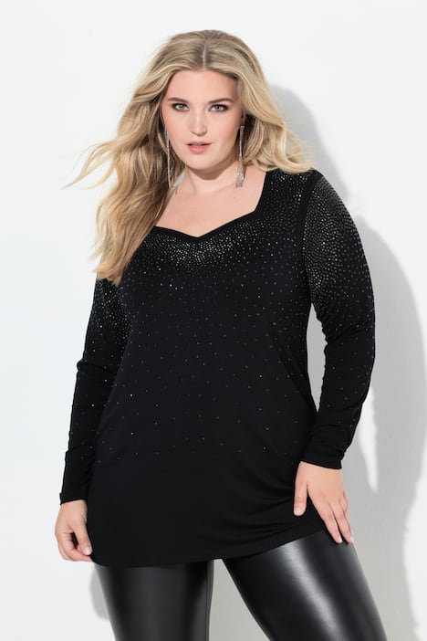 Langarmshirt, A-Linie, Glitzersteinchen-Verlauf