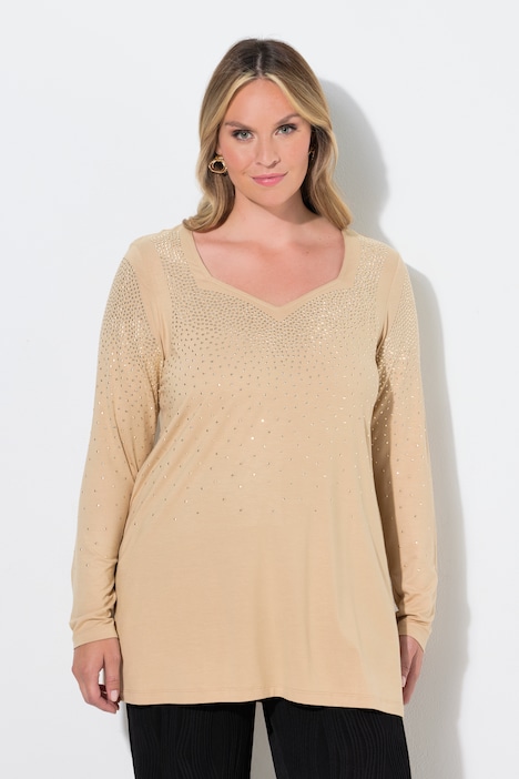 Langarmshirt, A-Linie, Glitzersteinchen-Verlauf