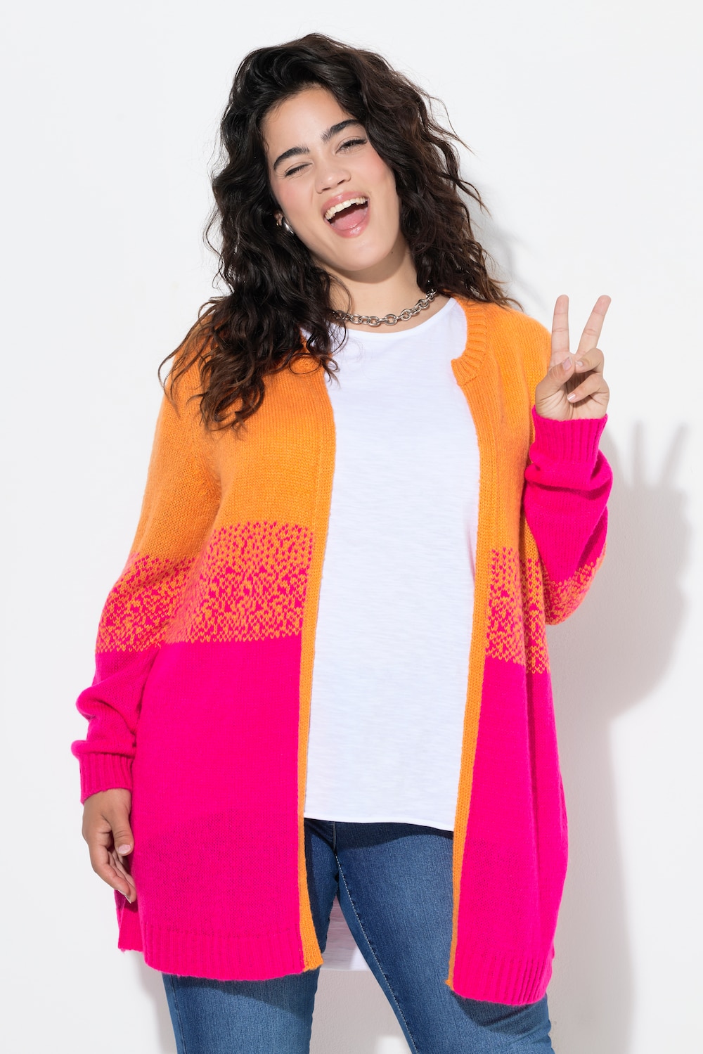 Strickjacke, gerade, offene Passform, Colorblocking