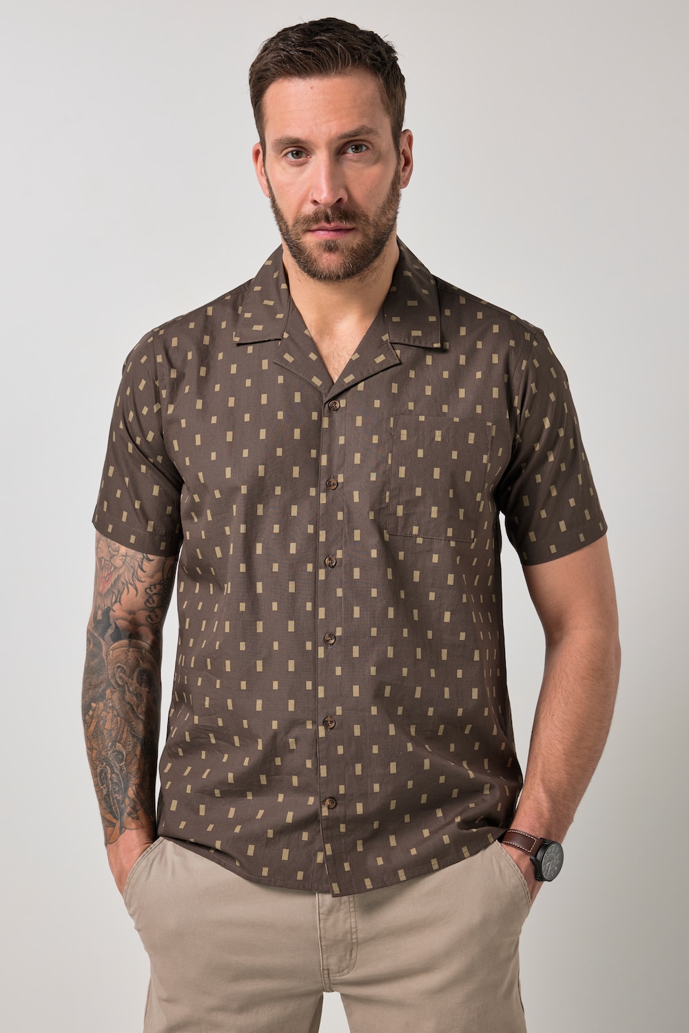 JP1880 Hemd, Halbarm, Cuba-Kragen, Alloverprint, Cuba-Fit, bis 8 XL