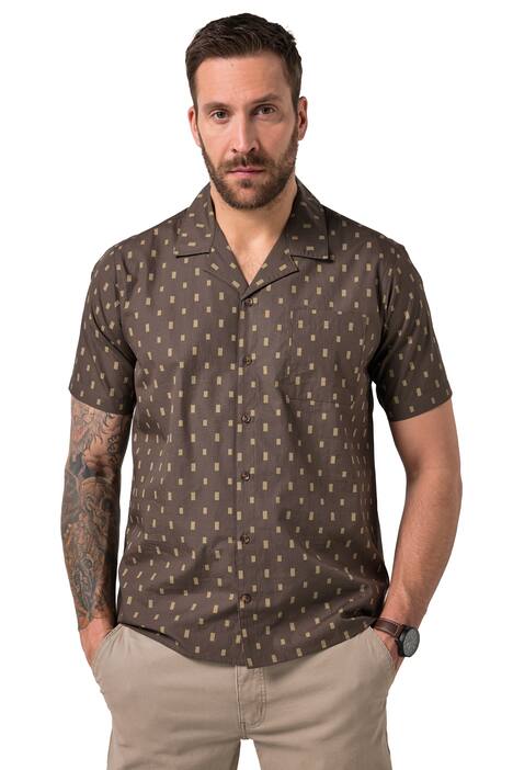 Košile JP1880, krátké rukávy, Cuba límeček, plošný potisk, Cuba střih, do 8XL