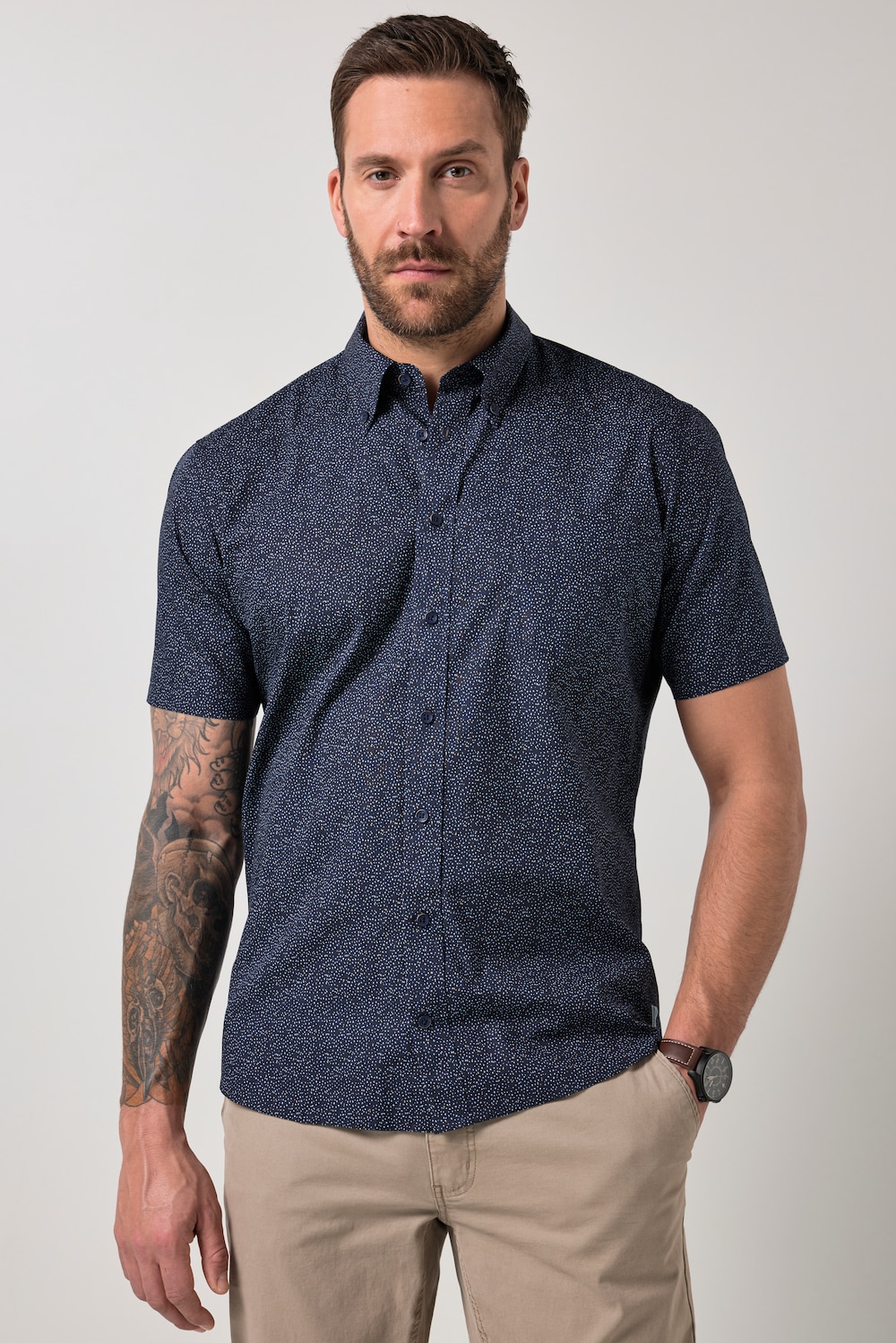 JP1880 Hemd, Halbarm, Buttondown-Kragen, Alloverprint, Modern Fit, bis 8 XL