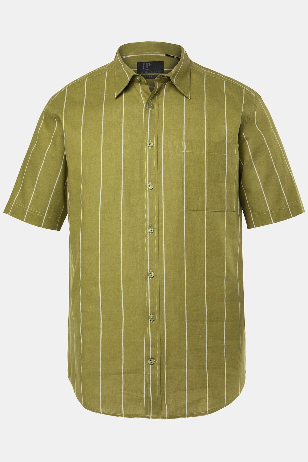 Chemise rayé en lin mélangé JP1880, manches courtes et col kent, coupe Modern Fit - jusqu'au 8 XL