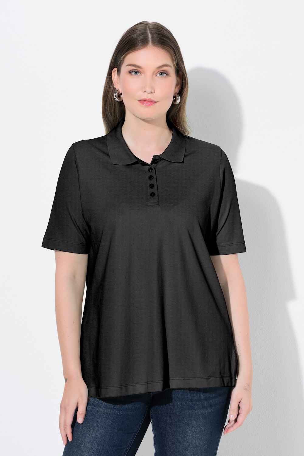 Große Größen Poloshirt, Damen, schwarz, Größe: 62/64, Baumwolle, Ulla Popken