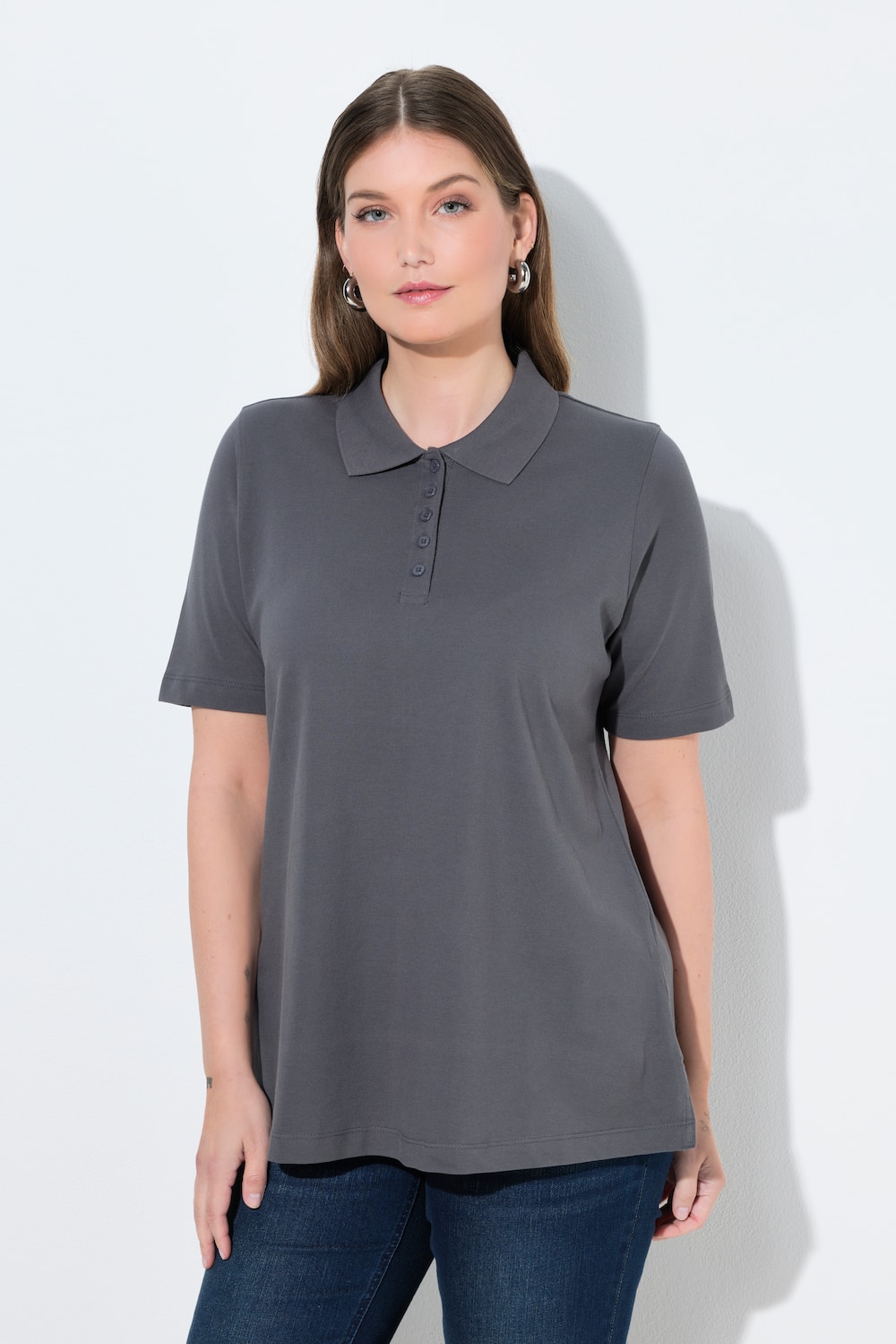Große Größen Poloshirt, Damen, grau, Größe: 50/52, Baumwolle, Ulla Popken