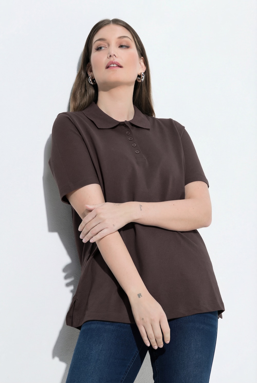 Poloshirt, längere Knopfleiste, Polokragen, Halbarm