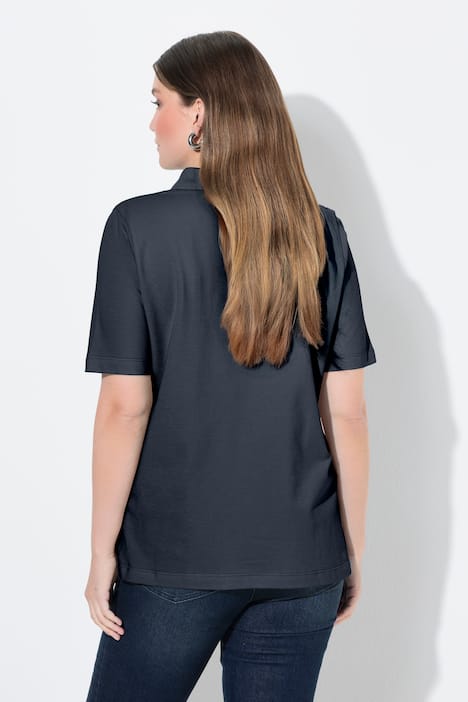 Poloshirt, langere knoopsluiting, polokraag, korte mouwen