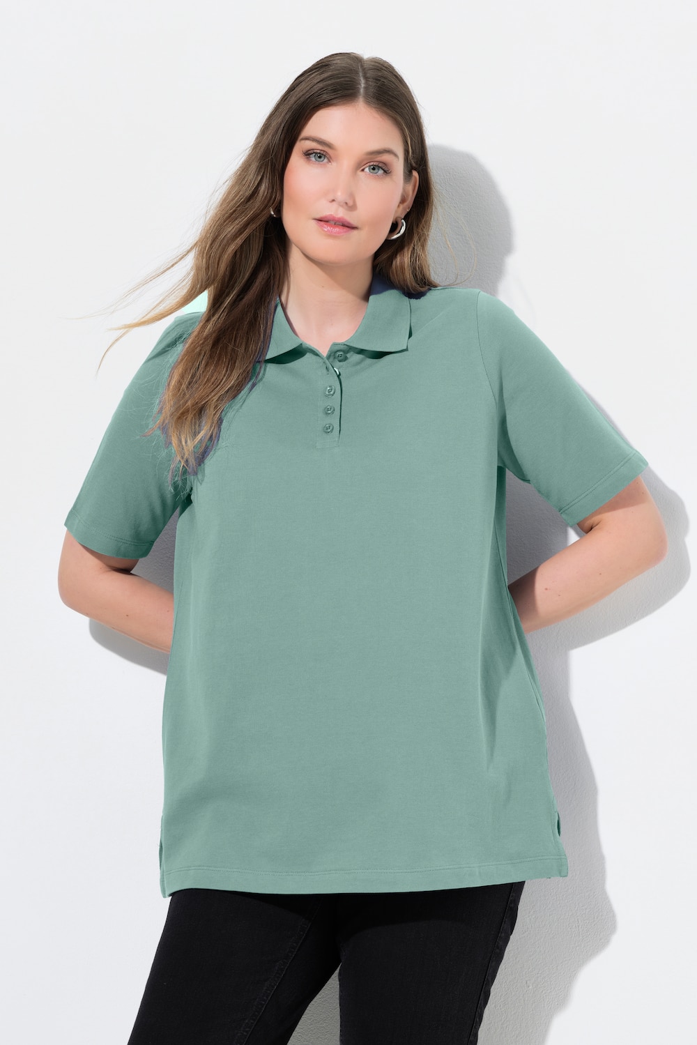 Poloshirt, langere knoopsluiting, polokraag, korte mouwen