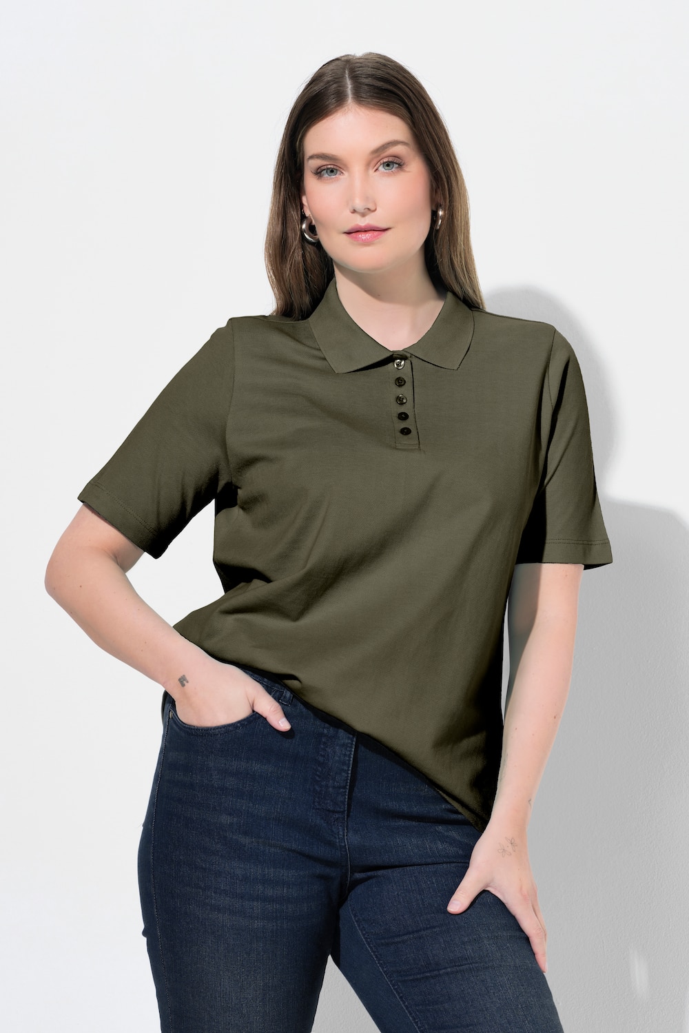 Poloshirt, langere knoopsluiting, polokraag, korte mouwen