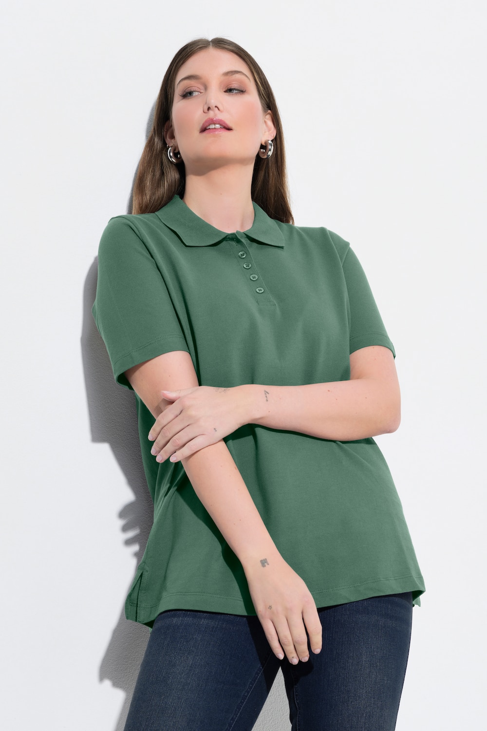 Poloshirt, längere Knopfleiste, Polokragen, Halbarm