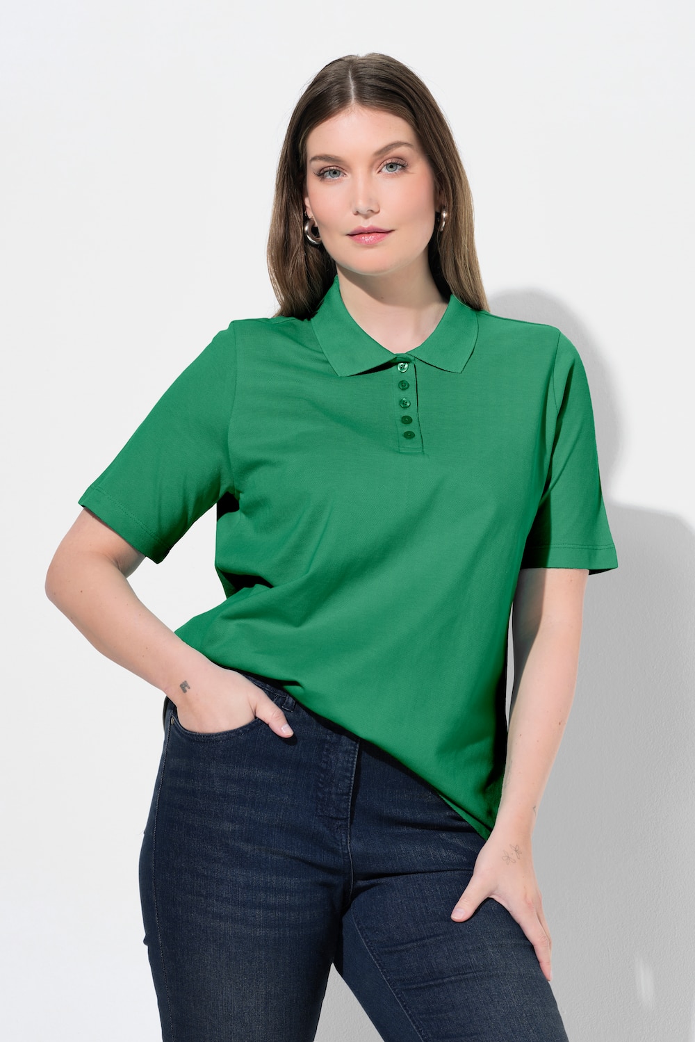 Poloshirt, längere Knopfleiste, Polokragen, Halbarm