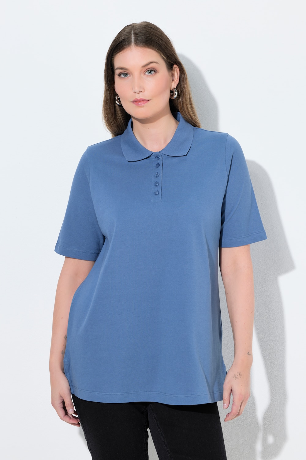 Große Größen Poloshirt, Damen, blau, Größe: 66/68, Baumwolle, Ulla Popken