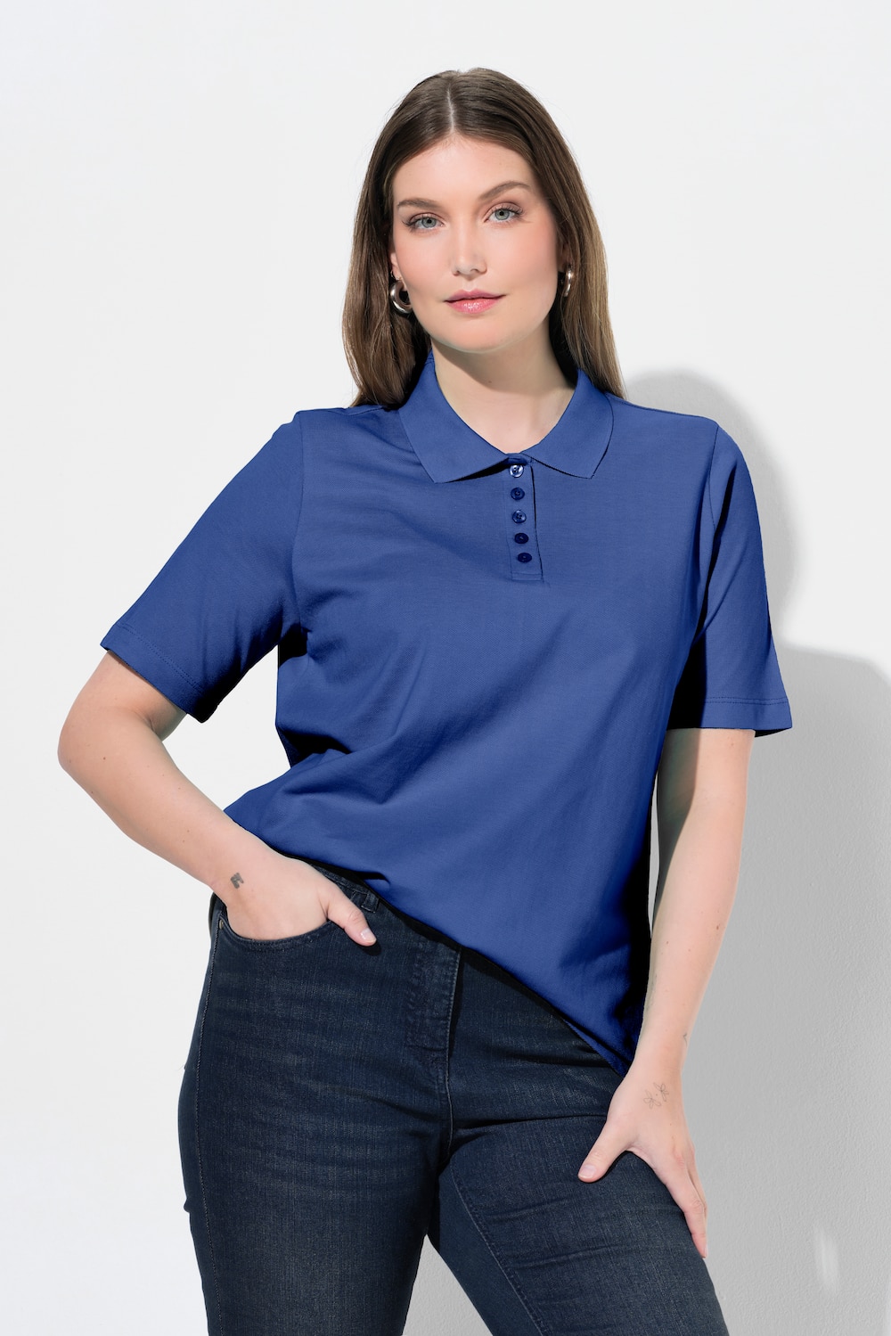 Poloshirt, langere knoopsluiting, polokraag, korte mouwen