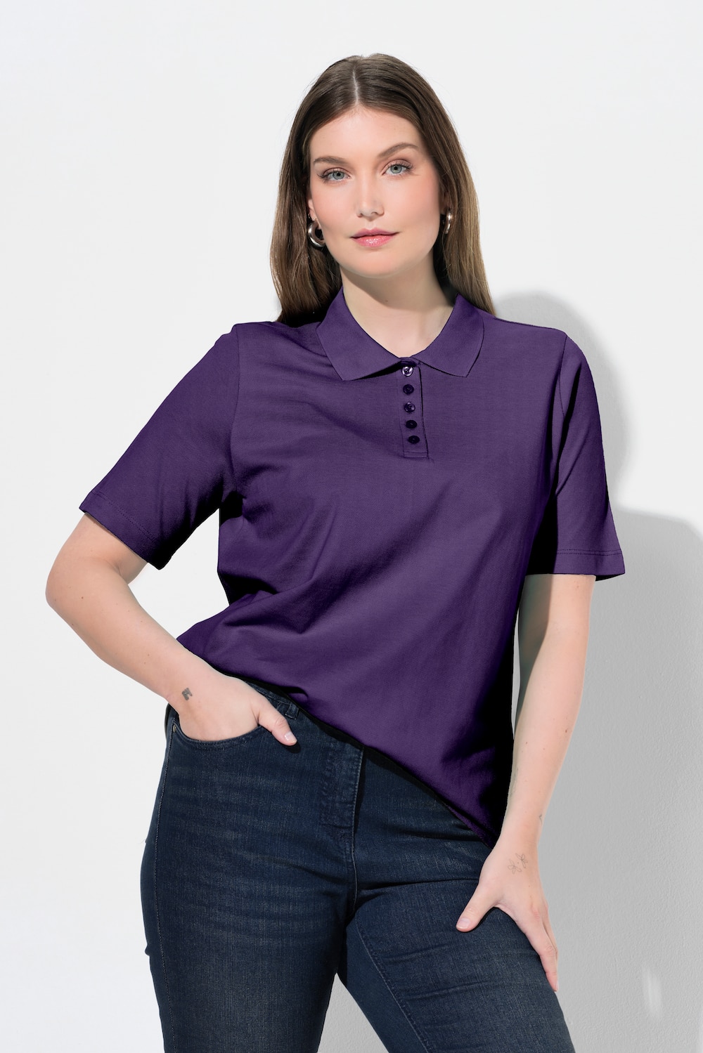Poloshirt, längere Knopfleiste, Polokragen, Halbarm