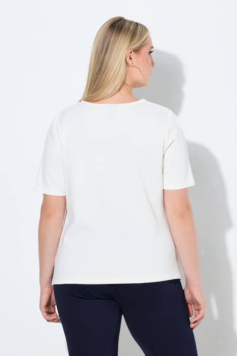 T-Shirt, drapiert, Rundhals, Halbarm, asymmetrisch