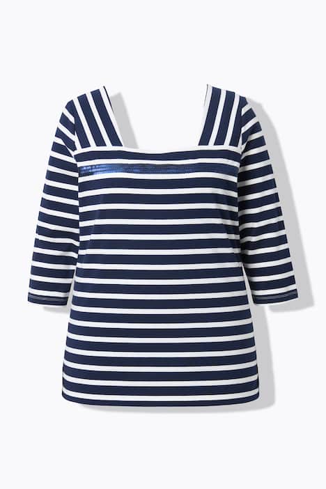 Bluzka, paski, cekiny, dekolt karo, rękaw 3/4