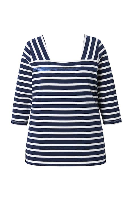 Tričko, pruhy, flitry, hranatý výstřih, 3/4 rukávy