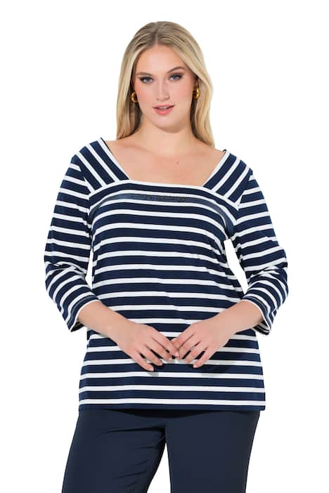 Tričko, pruhy, flitry, hranatý výstřih, 3/4 rukávy
