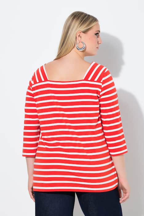 Bluzka, paski, cekiny, dekolt karo, rękaw 3/4