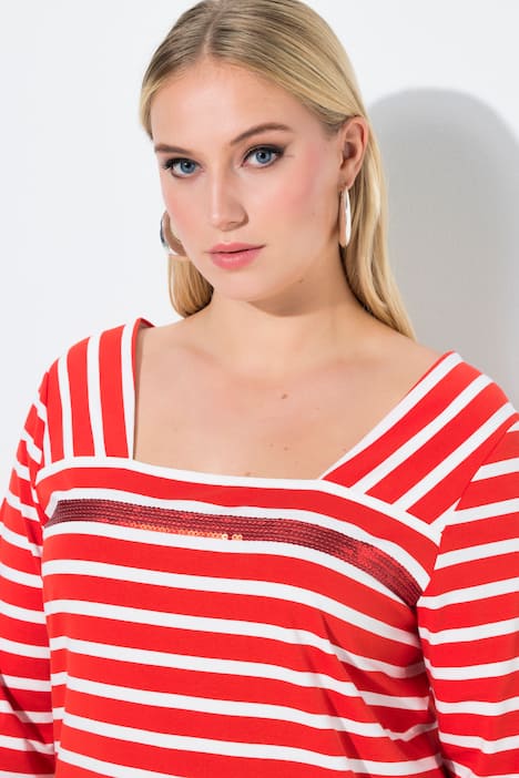 Bluzka, paski, cekiny, dekolt karo, rękaw 3/4