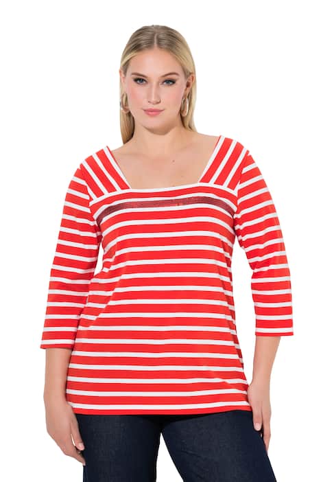 Tričko, pruhy, flitry, hranatý výstřih, 3/4 rukávy