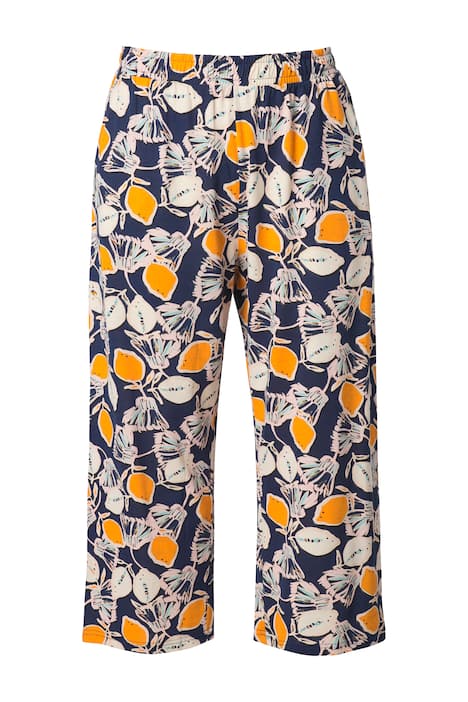 Žerzejové široké kalhoty, citrony, elastický pas, biobavlna