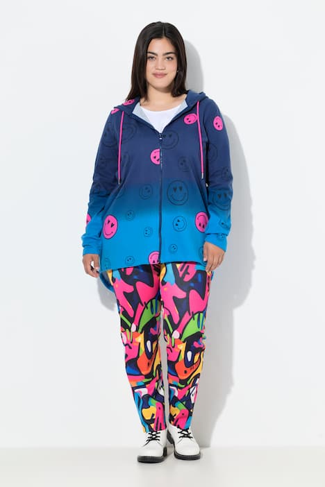 Sweatjacke, A-Linie, Smiley-Muster, Kapuze