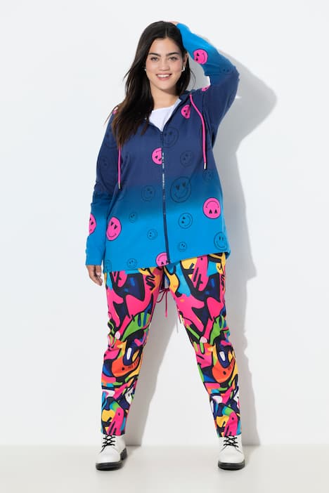 Sweatjacke, A-Linie, Smiley-Muster, Kapuze