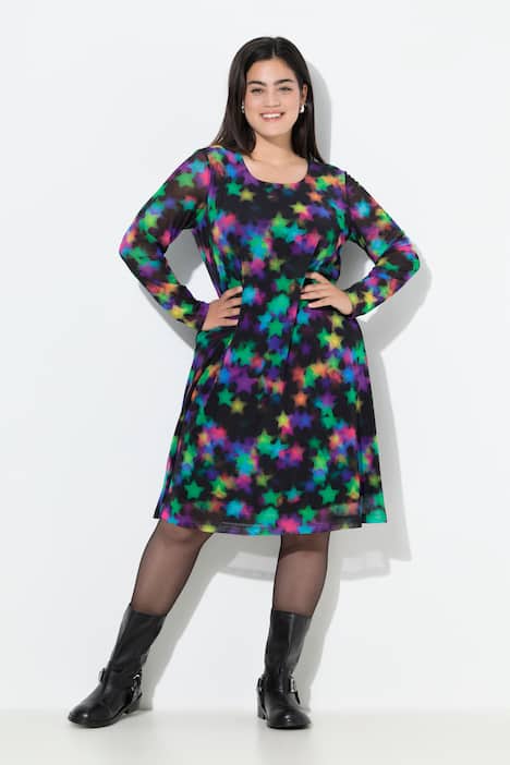 Mesh-Kleid, bequeme Passform, Sterne