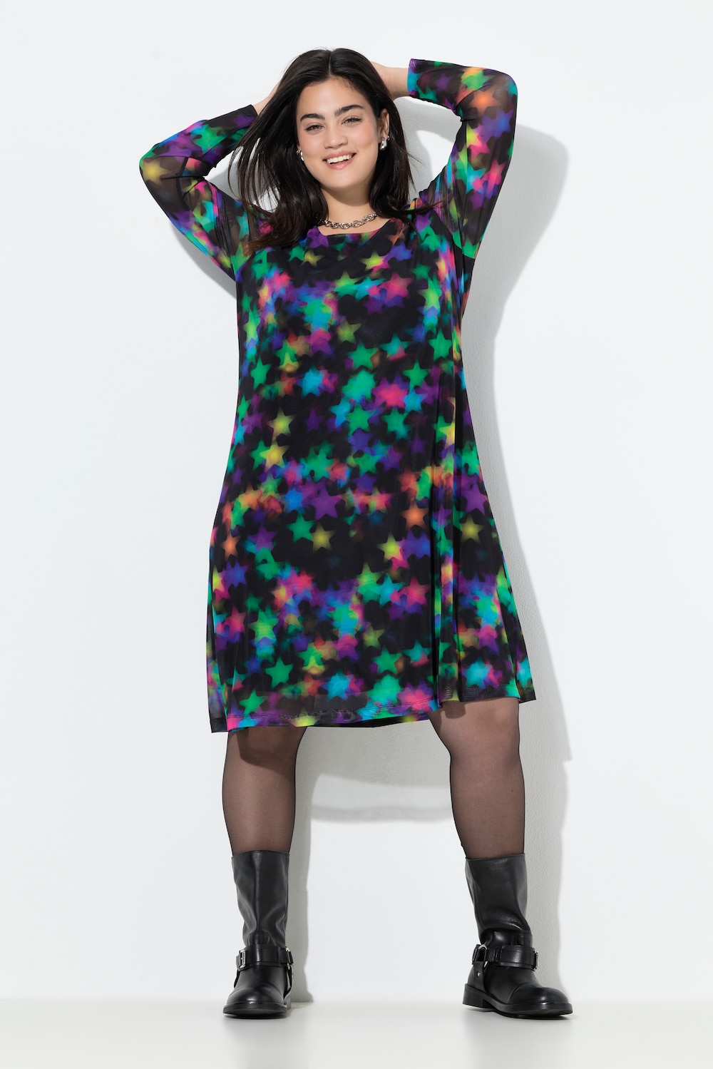 Mesh-Kleid, bequeme Passform, Sterne