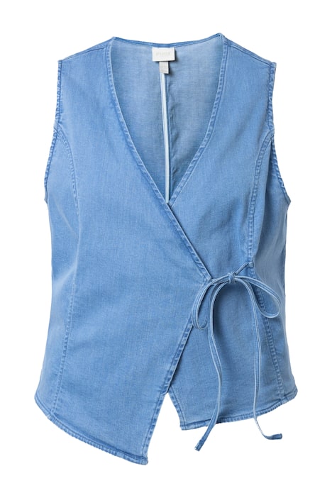 Džínová vesta, zavinovací vzhled, výstřih do V, biobavlna