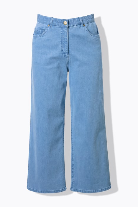 Culotte-bukser i denim, brede ben, elastisk linning, økobomuld