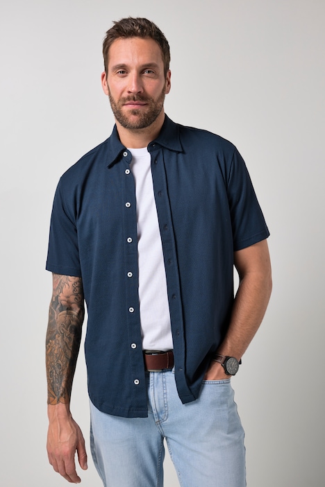 Jersey-Hemd, Halbarm, verdeckter Buttondown-Kragen, Alloverdruck, Modern Fit, bis 8 XL