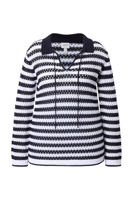 Polo svetr, děrovaný úplet, pruhy, dlouhé rukávy, biobavlna