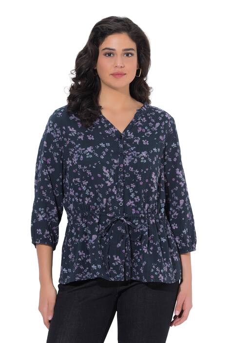 Mušelínová halenka, květy, A střih, výstřih do V, 3/4 rukávy