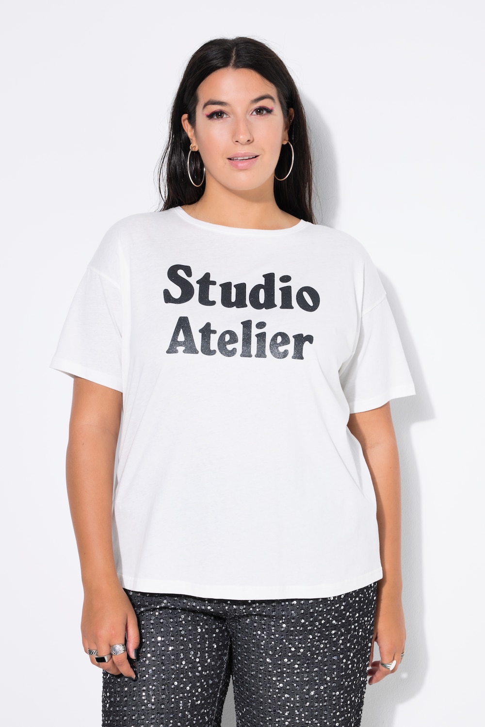 T-Shirt, Glitter-Statement, Halbarm